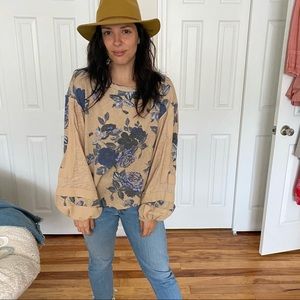 Free people yellow blue floral long sleeve top